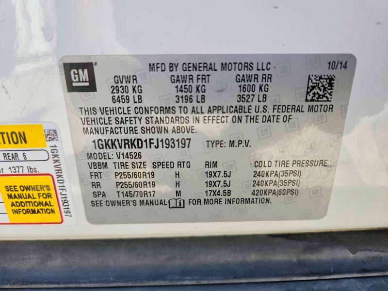 Aukcja sprzedaży 2015 Gmc Acadia, vin: 1GKKVRKD1FJ193197, numer aukcji: 53279426