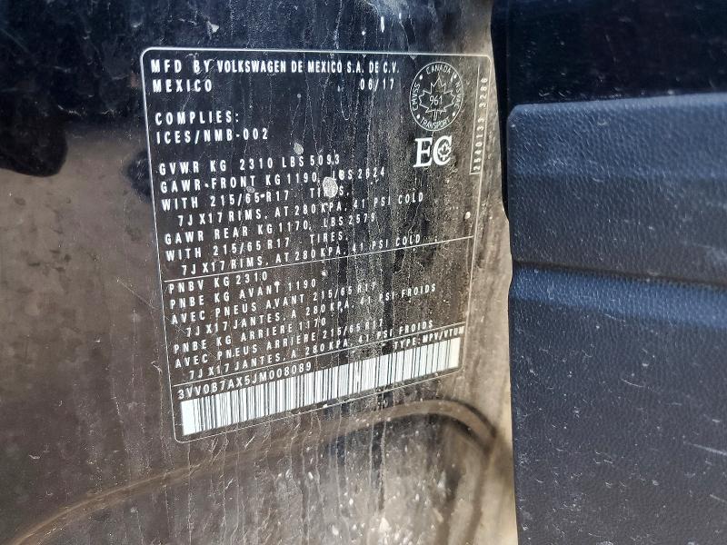 Продажа на аукционе авто 2018 Volkswagen Tiguan, vin: 3VV0B7AX5JM008089, номер лота: 52307826
