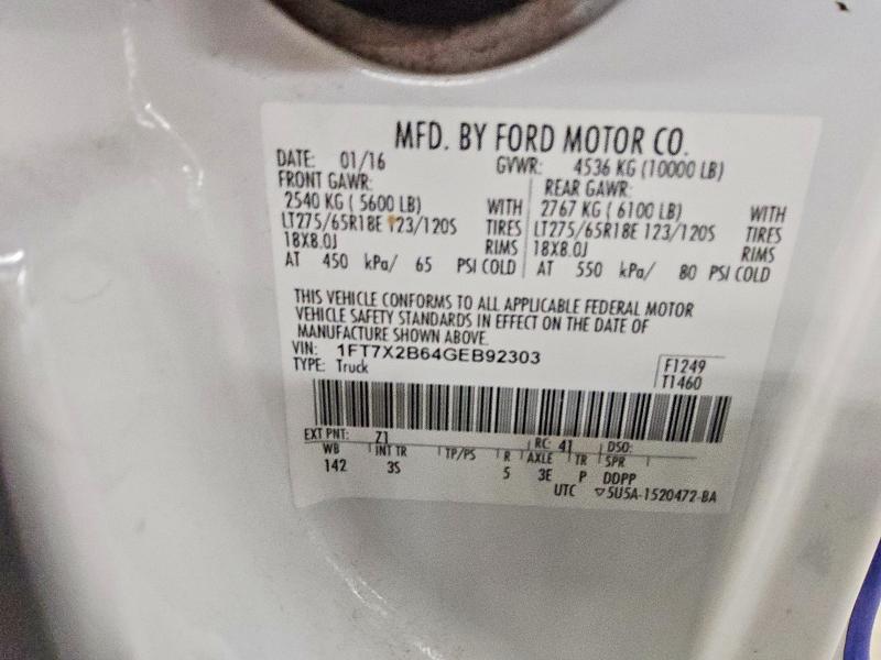 Aukcja sprzedaży 2016 Ford F250, vin: 1FT7X2B64GEB92303, numer aukcji: 52465076