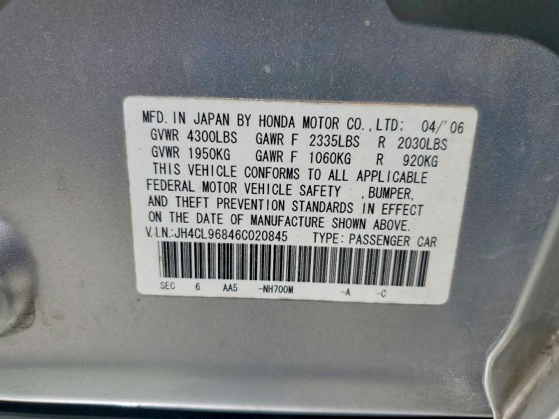 Aukcja sprzedaży 2006 Acura Tsx, vin: JH4CL96846C020845, numer aukcji: 53050436