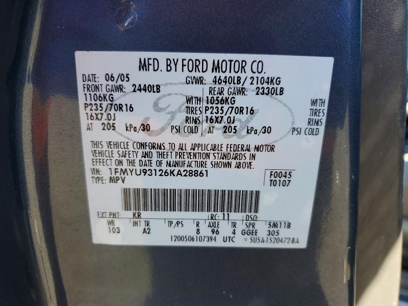 52572596 :رقم المزاد ، 1FMYU93126KA28861 vin ، 2006 Ford Escape مزاد بيع