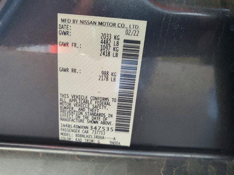 Продажа на аукционе авто 2022 Nissan Altima, vin: 1N4BL4DWXNN347535, номер лота: 54869016