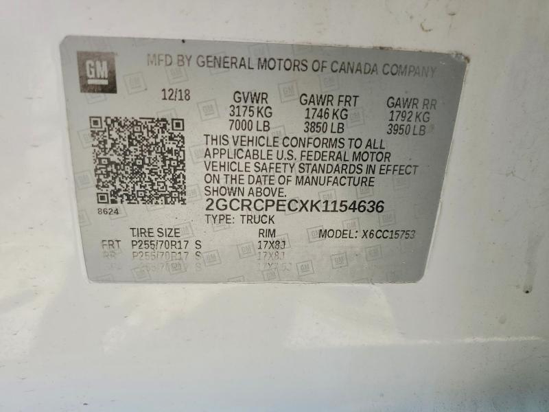 53440426 :رقم المزاد ، 2GCRCPECXK1154636 vin ، 2019 Chevrolet Silverado Ld مزاد بيع
