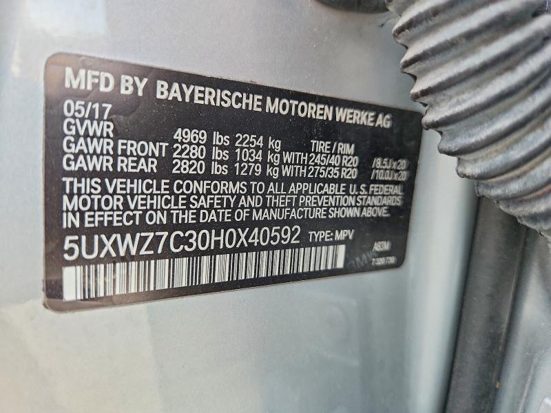 Продаж на аукціоні авто 2017 Bmw X3, vin: 5UXWZ7C30H0X40592, номер лоту: 51984526