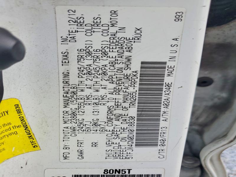 54097296 :رقم المزاد ، 5TFJX4GN0DX018830 vin ، 2013 Toyota Tacoma مزاد بيع