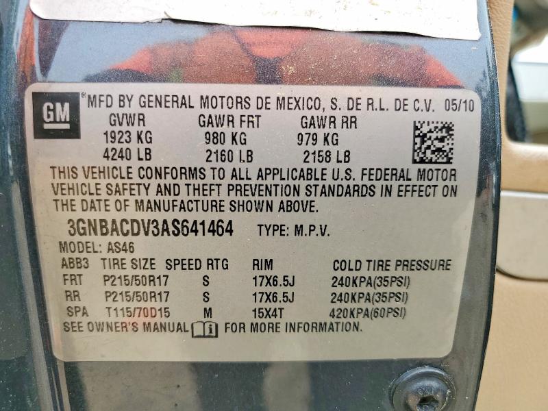 2010 Chevrolet Hhr მანქანა იყიდება აუქციონზე, vin: 3GNBACDV3AS641464, აუქციონის ნომერი: 52886286