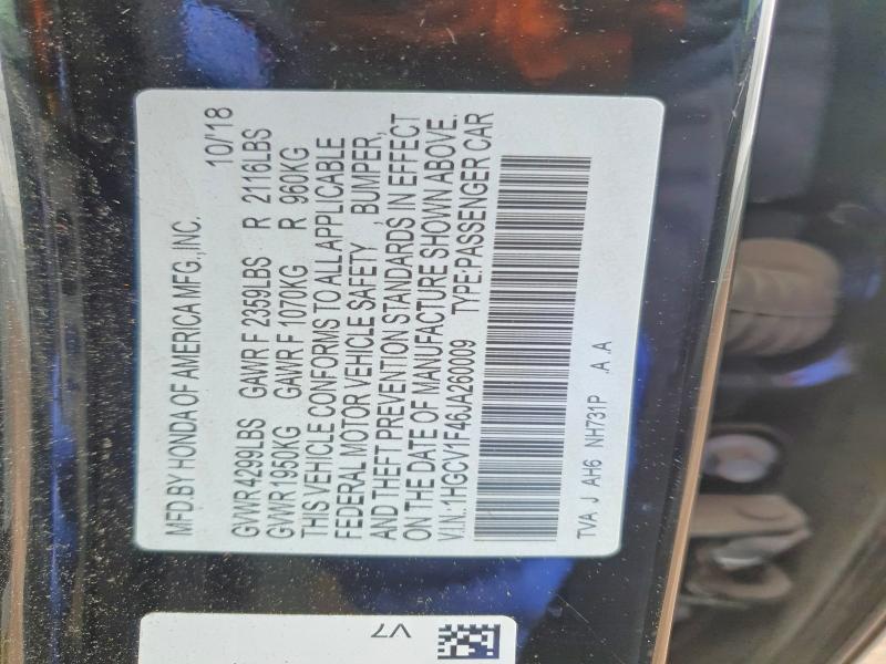 Aukcja sprzedaży 2018 Honda Accord, vin: 1HGCV1F46JA260009, numer aukcji: 51914116