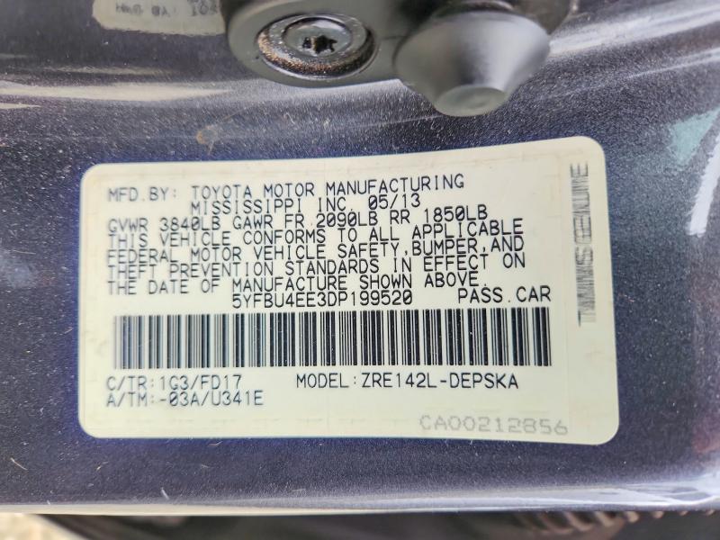 Aukcja sprzedaży 2013 Toyota Corolla, vin: 5YFBU4EE3DP199520, numer aukcji: 55356256