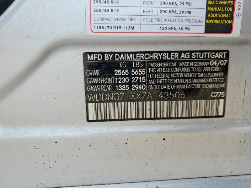 54684386 :رقم المزاد ، WDDNG71XX7A143506 vin ، 2007 Mercedes-benz S مزاد بيع