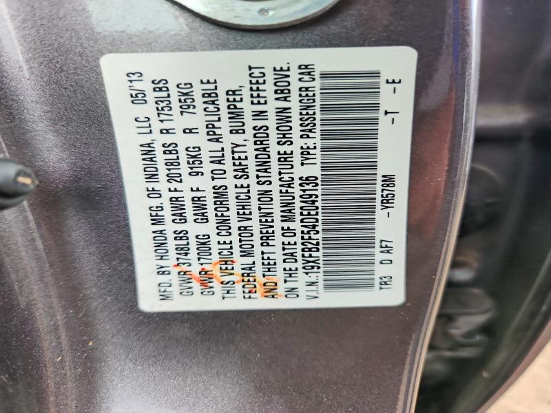 2013 Honda Civic მანქანა იყიდება აუქციონზე, vin: 19XFB2F54DE049136, აუქციონის ნომერი: 54067056