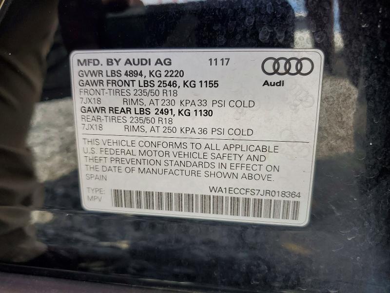 2018 Audi Q3 მანქანა იყიდება აუქციონზე, vin: WA1ECCFS7JR018364, აუქციონის ნომერი: 54856866