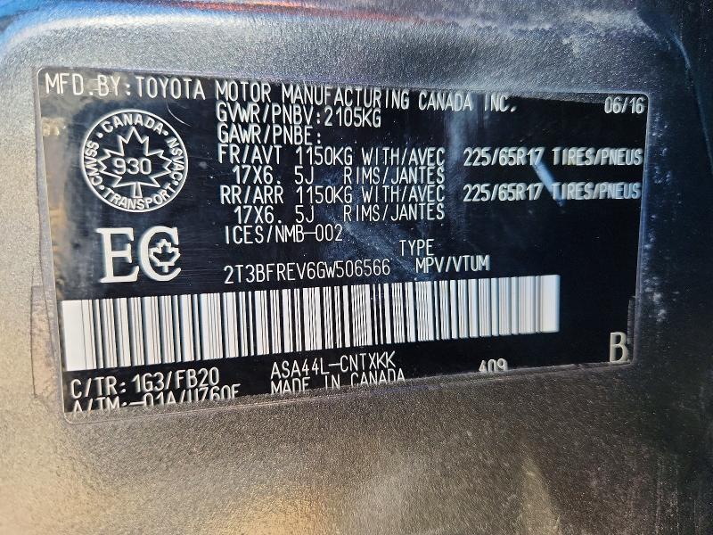 2016 Toyota Rav4 მანქანა იყიდება აუქციონზე, vin: 2T3BFREV6GW506566, აუქციონის ნომერი: 54619476