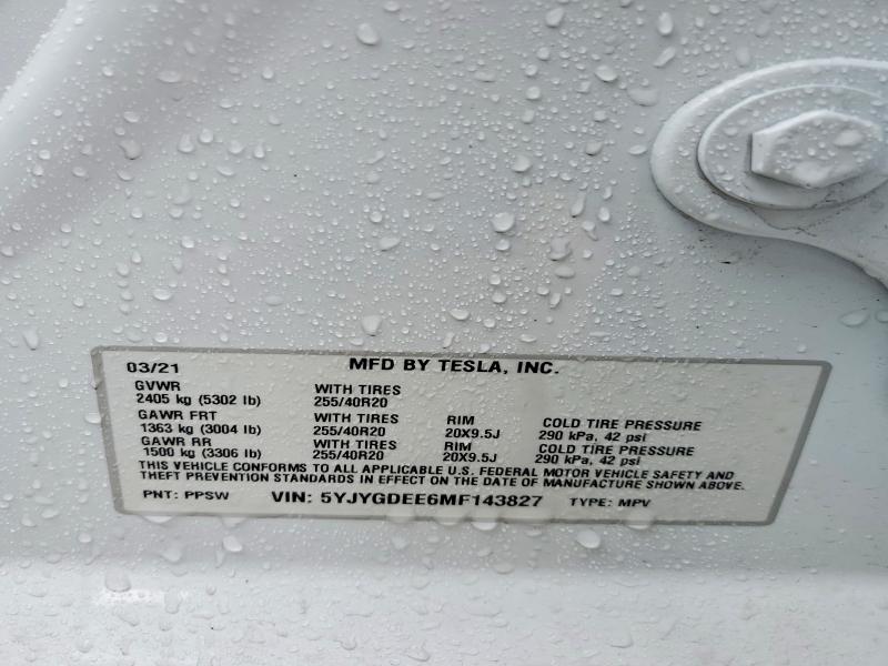 Aukcja sprzedaży 2021 Tesla Model Y, vin: 5YJYGDEE6MF143827, numer aukcji: 54724346