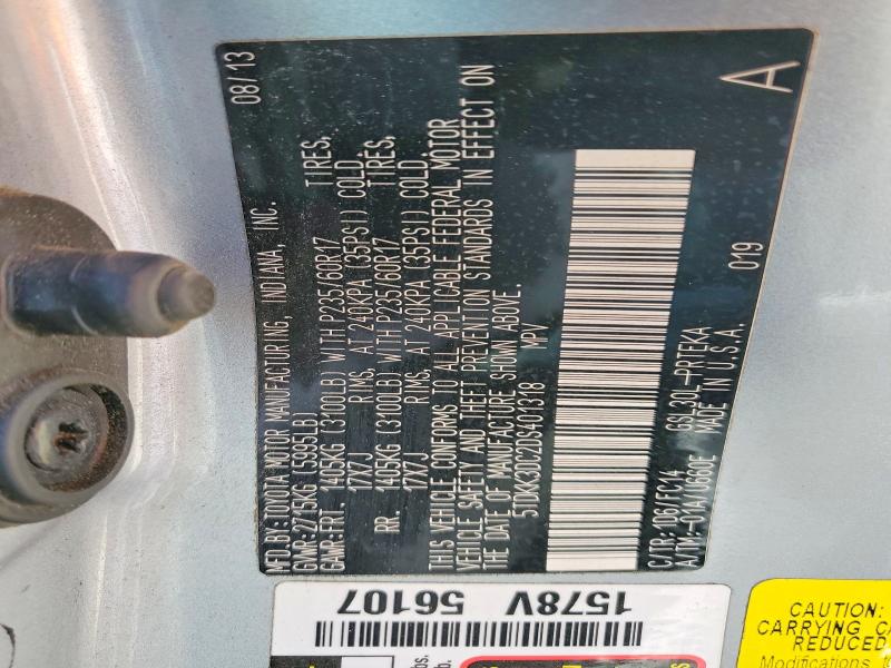 2013 Toyota Sienna მანქანა იყიდება აუქციონზე, vin: 5TDKK3DC2DS401318, აუქციონის ნომერი: 53574146