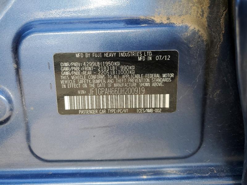53775576 :رقم المزاد ، JF1GPAH66DH200919 vin ، 2013 Subaru Impreza مزاد بيع