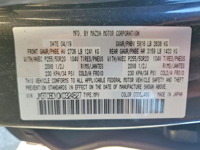 Aukcja sprzedaży 2019 Mazda Cx-9, vin: JM3TCBDY0K0324527, numer aukcji: 53030256
