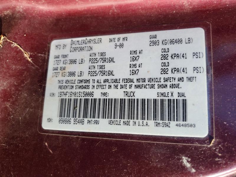 Aukcja sprzedaży 2001 Dodge Ram 1500, vin: 1B7HF16Y01S150006, numer aukcji: 46372576