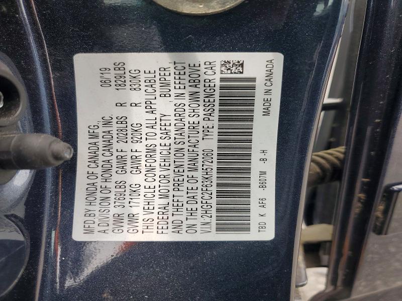 55161246 :رقم المزاد ، 2HGFC2F63KH572060 vin ، 2019 Honda Civic مزاد بيع