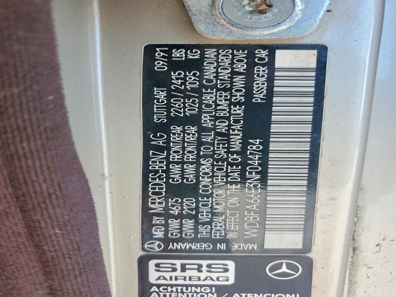 1992 Mercedes-benz 500 მანქანა იყიდება აუქციონზე, vin: WDBFA66E3NF044784, აუქციონის ნომერი: 52047666