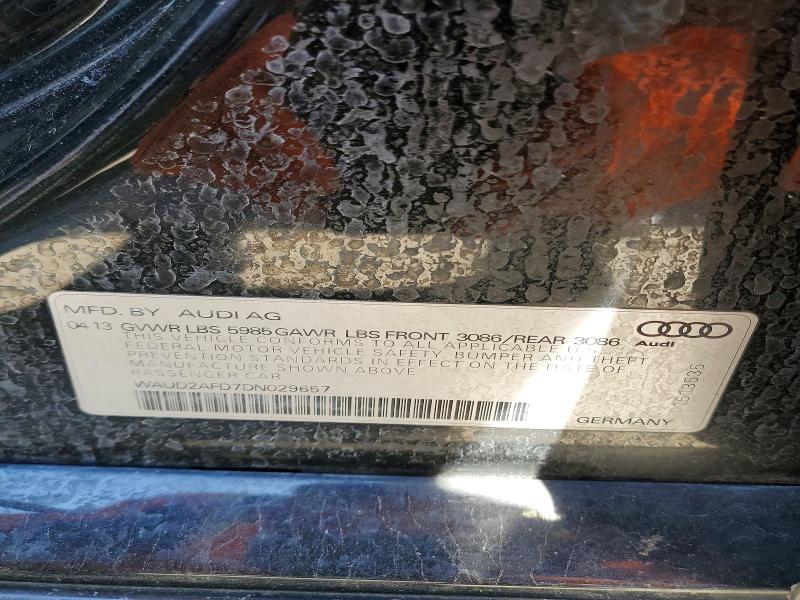 52824596 :رقم المزاد ، WAUD2AFD7DN029657 vin ، 2013 Audi S8 مزاد بيع