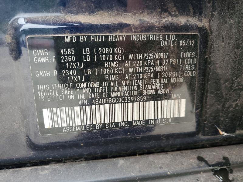54349956 :رقم المزاد ، 4S4BRBGC0C3297859 vin ، 2012 Subaru Outback مزاد بيع