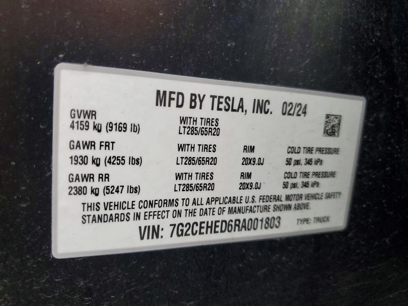 52414996 :رقم المزاد ، 7G2CEHED6RA001803 vin ، 2024 Tesla Cybertruck مزاد بيع