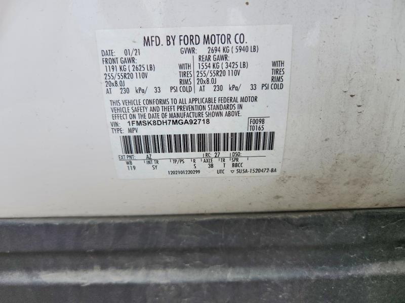 Aukcja sprzedaży 2021 Ford Explorer, vin: 1FMSK8DH7MGA92718, numer aukcji: 53439986