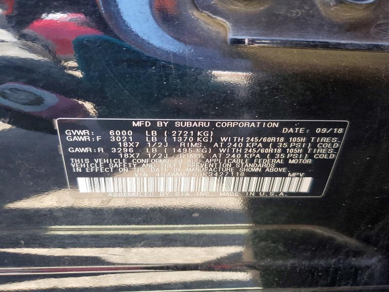 Aukcja sprzedaży 2019 Subaru Ascent, vin: 4S4WMAFD3K3427118, numer aukcji: 54334346