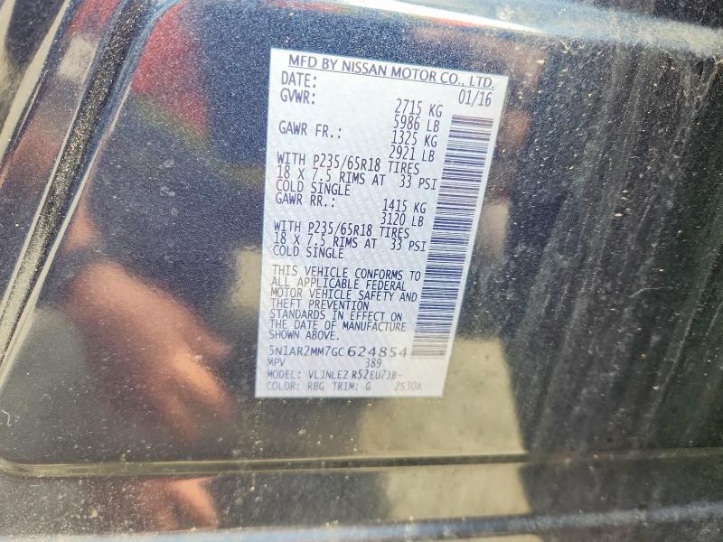 54763666 :رقم المزاد ، 5N1AR2MM7GC624854 vin ، 2016 Nissan Pathfinder مزاد بيع