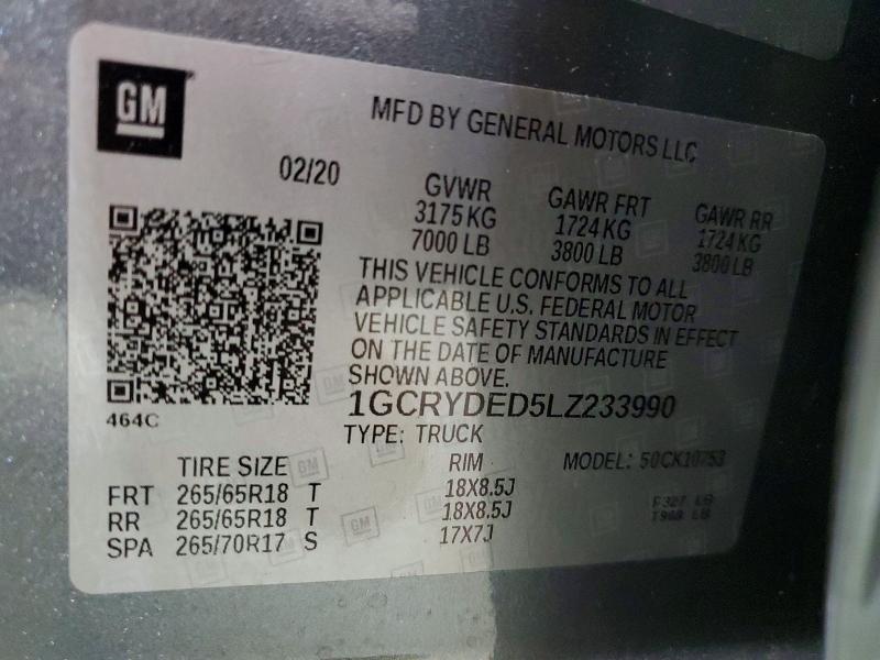 2020 Chevrolet Silverado მანქანა იყიდება აუქციონზე, vin: 1GCRYDED5LZ233990, აუქციონის ნომერი: 54669186