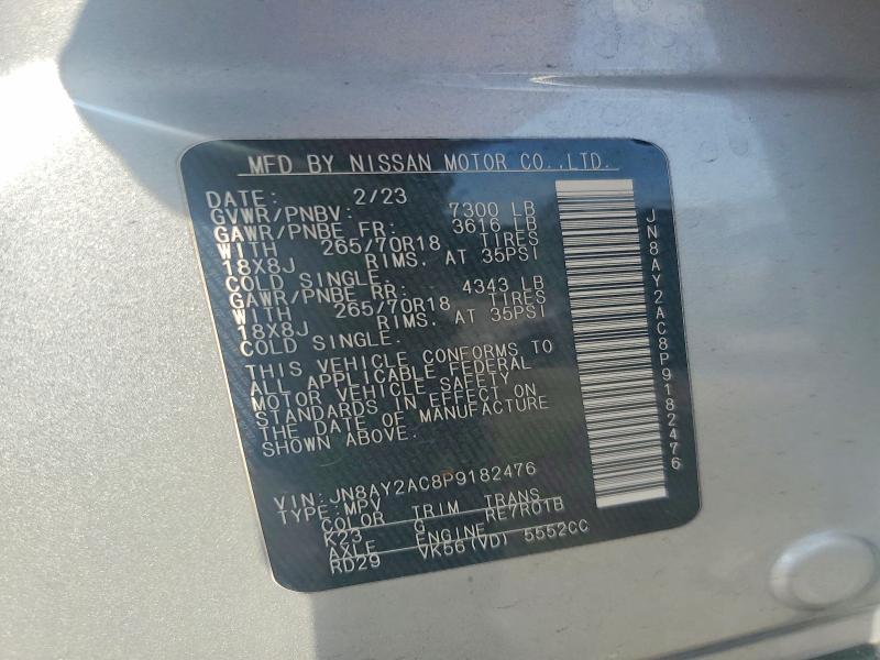 2023 Nissan Armada მანქანა იყიდება აუქციონზე, vin: JN8AY2AC8P9182476, აუქციონის ნომერი: 53793646
