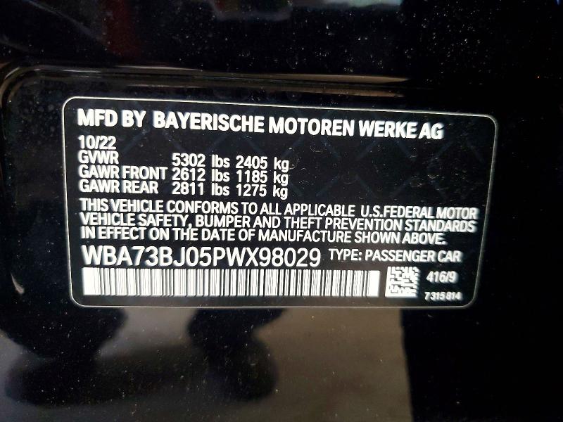 54649086 :رقم المزاد ، WBA73BJ05PWX98029 vin ، 2023 Bmw 540 مزاد بيع