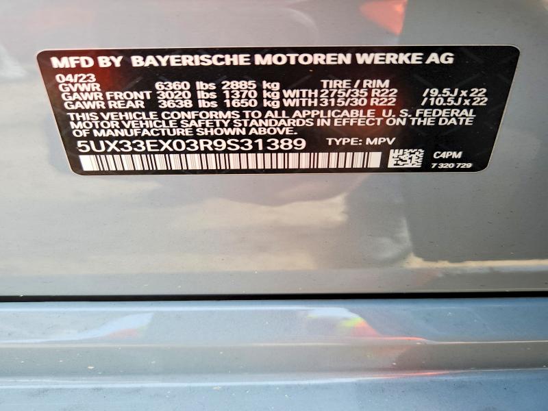52897116 :رقم المزاد ، 5UX33EX03R9S31389 vin ، 2024 Bmw X6 مزاد بيع