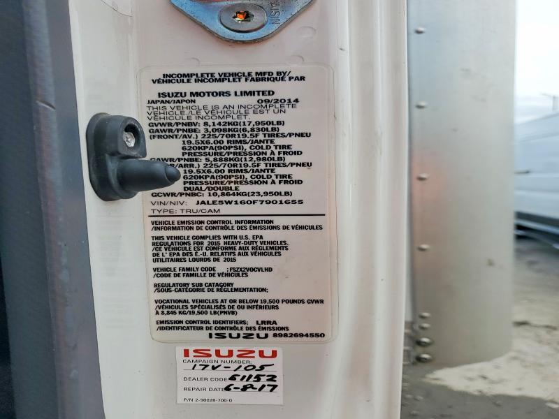 52392066 :رقم المزاد ، JALE5W160F7901655 vin ، 2015 Isuzu Nqr مزاد بيع