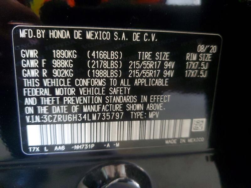 Aukcja sprzedaży 2020 Honda Hr-v, vin: 3CZRU6H34LM735797, numer aukcji: 53327636