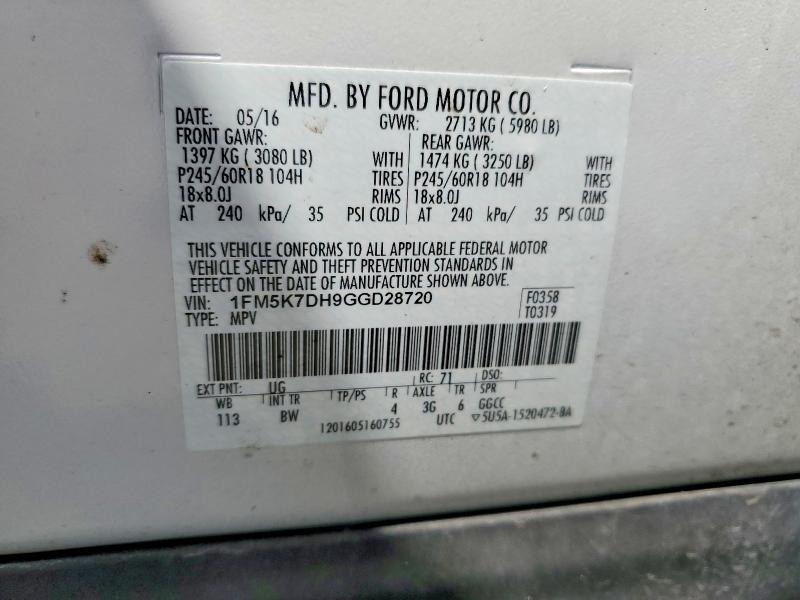 Aukcja sprzedaży 2016 Ford Explorer 4wd, vin: 1FM5K7DH9GGD28720, numer aukcji: 53072876