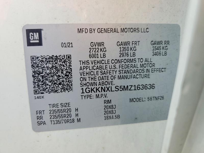 53789986 :رقم المزاد ، 1GKKNXLS5MZ163636 vin ، 2021 Gmc Acadia مزاد بيع