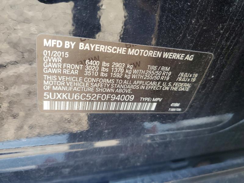 52039376 :رقم المزاد ، 5UXKU6C52F0F94009 vin ، 2015 Bmw X6 مزاد بيع