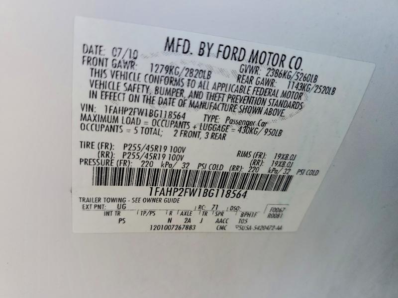 53297876 :رقم المزاد ، 1FAHP2FW1BG118564 vin ، 2011 Ford Taurus مزاد بيع