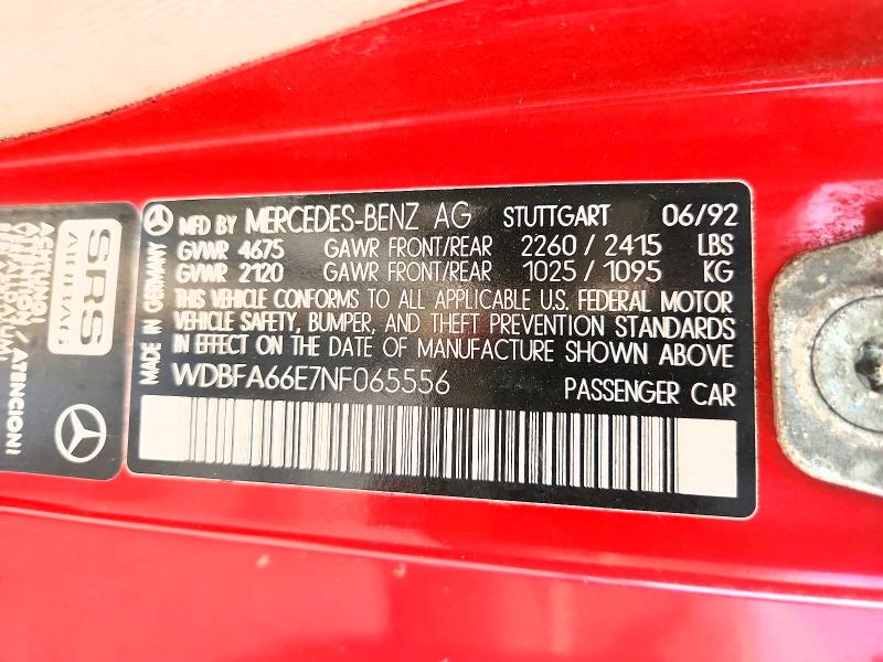 Aukcja sprzedaży 1992 Mercedes-benz 500, vin: WDBFA66E7NF065556, numer aukcji: 54587916