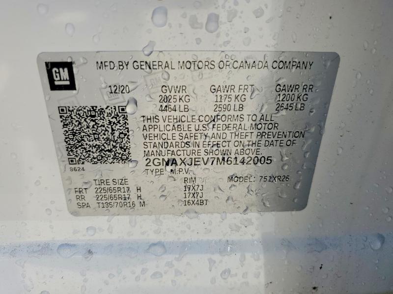 Aukcja sprzedaży 2021 Chevrolet Equinox, vin: 2GNAXJEV7M6142005, numer aukcji: 51684476