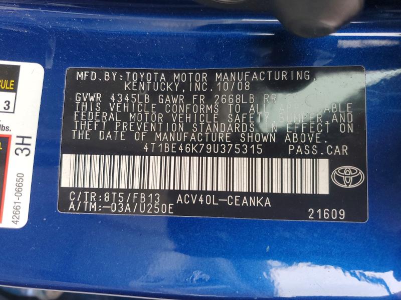 Продажа на аукционе авто 2009 Toyota Camry, vin: 4T1BE46K79U375315, номер лота: 52064246