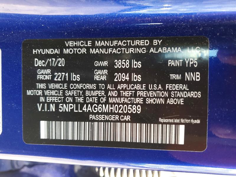 51882256 :رقم المزاد ، 5NPLL4AG6MH020589 vin ، 2021 Hyundai Elantra مزاد بيع