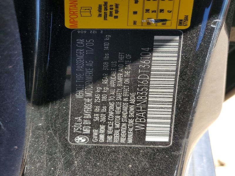 Продаж на аукціоні авто 2006 Bmw 750, vin: WBAHN83516DT36104, номер лоту: 55408566