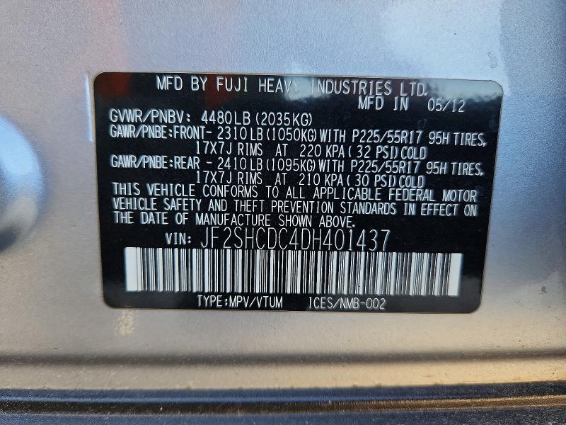 52397806 :رقم المزاد ، JF2SHCDC4DH401437 vin ، 2013 Subaru Forester مزاد بيع