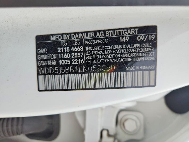 Aukcja sprzedaży 2020 Mercedes-benz Cla, vin: WDD5J5BB1LN058050, numer aukcji: 52925486