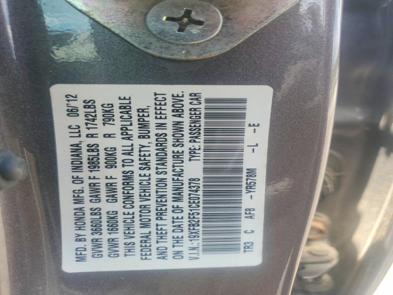 Aukcja sprzedaży 2012 Honda Civic, vin: 19XFB2F51CE074378, numer aukcji: 54409416