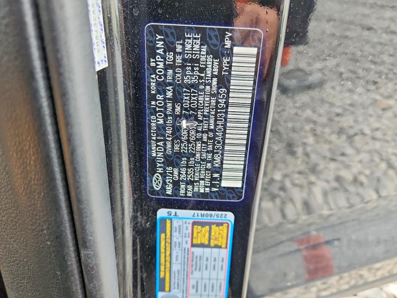 52530126 :رقم المزاد ، KM8J3CA40HU319459 vin ، 2017 Hyundai Tucson مزاد بيع