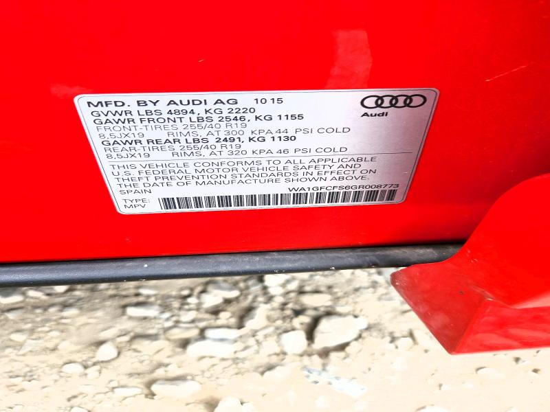 2016 Audi Q3 მანქანა იყიდება აუქციონზე, vin: WA1GFCFS6GR008773, აუქციონის ნომერი: 53715806