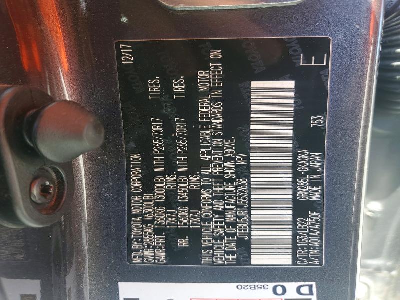 2018 Toyota 4runner მანქანა იყიდება აუქციონზე, vin: JTEBU5JR1J5532638, აუქციონის ნომერი: 52369616